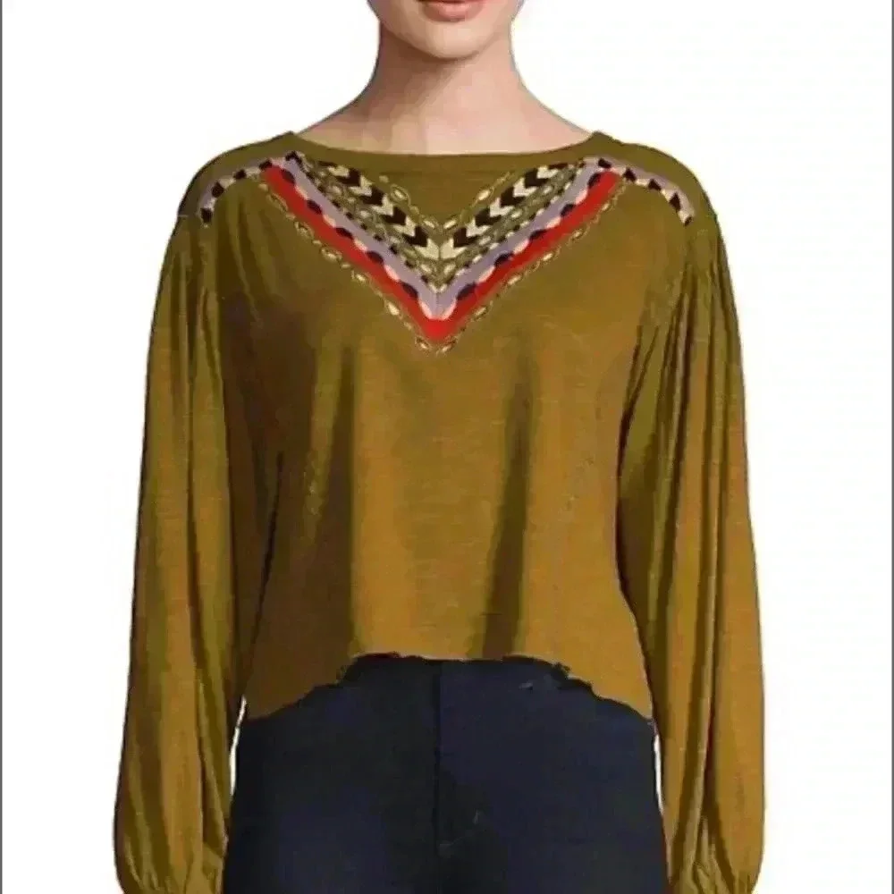 NWT Free People Hand Me Down embroidered top women S
